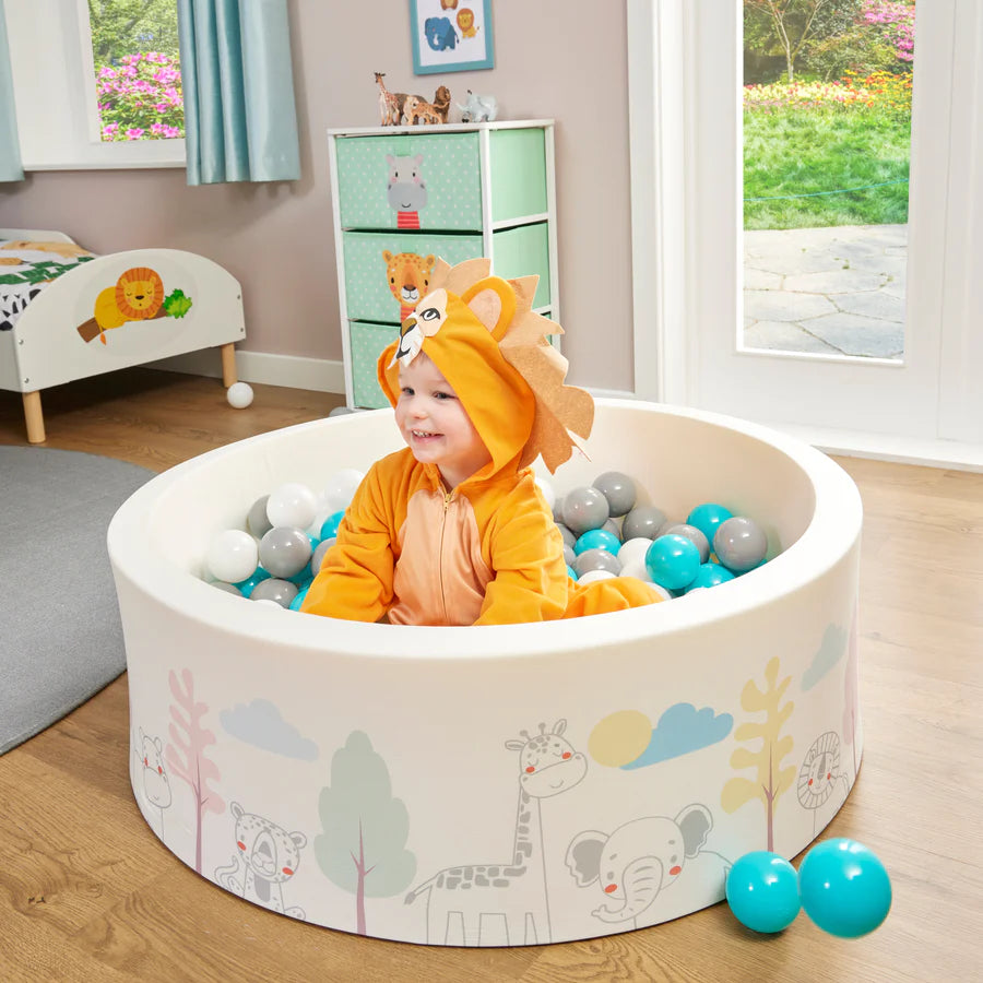 Montessori Ball Pit Ball Pool Thick Inner Floor Mat 200 FREE balls 90 x 90 x 30cm Safari Animals