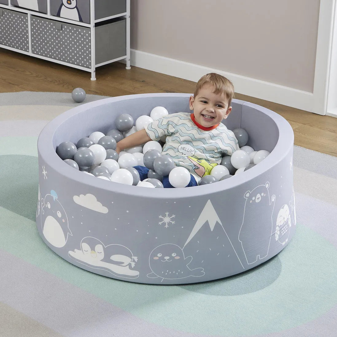 Montessori Ball Pit Ball Pool Thick Inner Floor Mat 200 FREE balls 90 x 90 x 30cm Grey