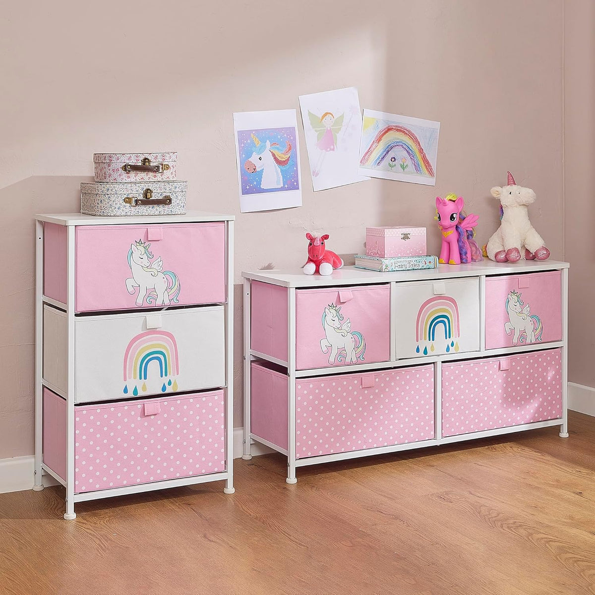 Large Toy Storage Unit with Drawers Bedside Table Unicorn