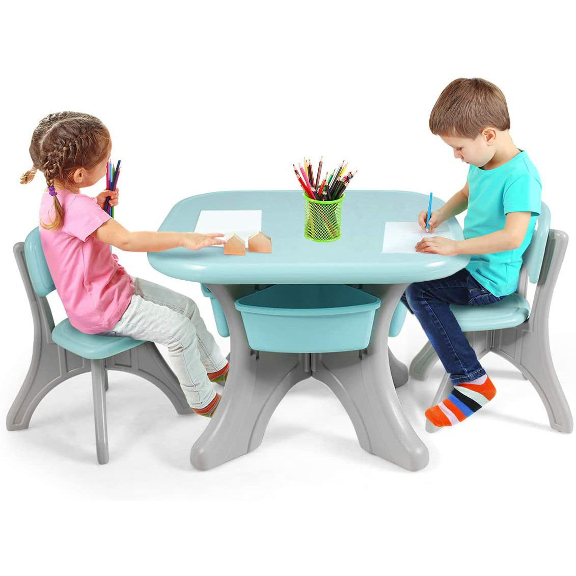 Tegenstander stijfheid formeel Grote kindertafel en stoelen met opbergruimte | Grijs & Aqua | 3-8 jaar –  www.littlehelper.co.uk