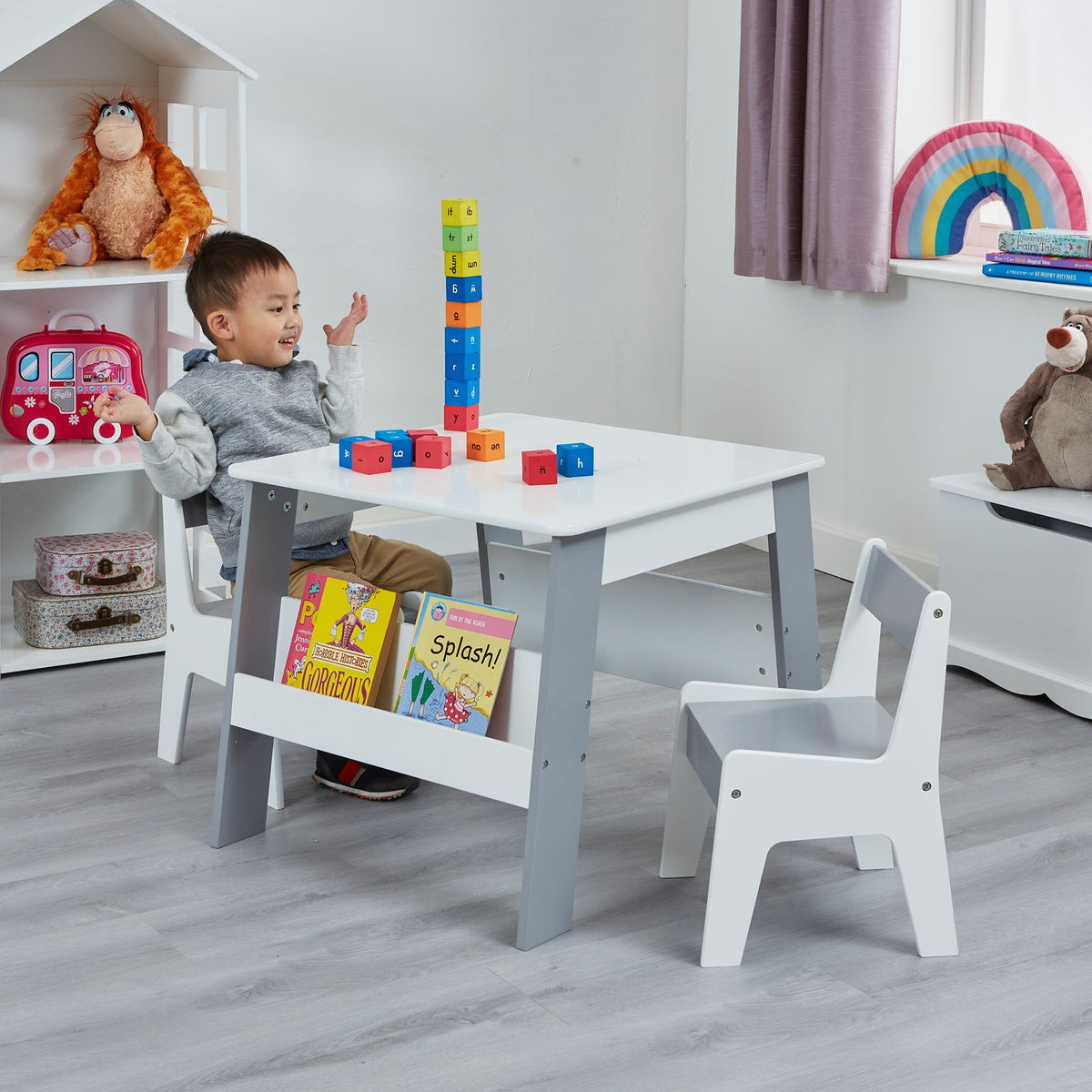 Little Helper Table et 2 chaises réglables en hauteur pour enfant de 2 à 8  ans avec rangement (menthe/blanc)