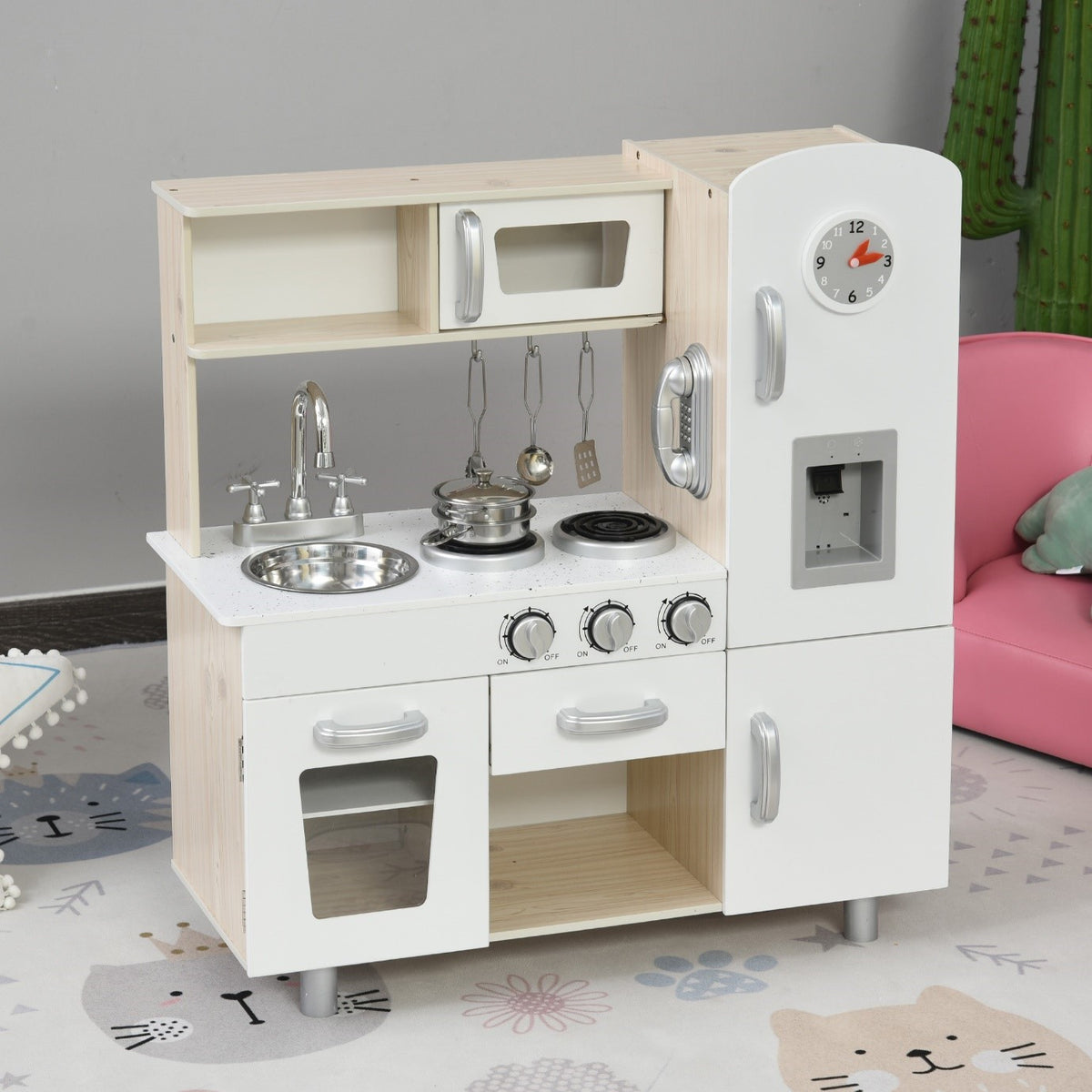 Montessori Wooden Toy Kitchen with Realistic Features | White & Grey