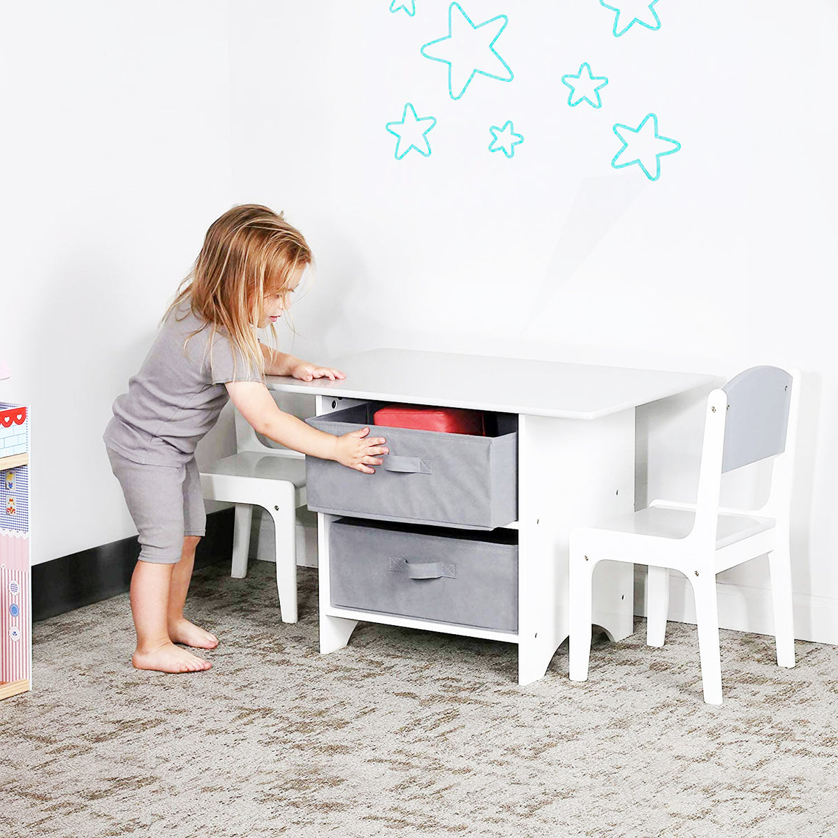 Table et 2 chaises en bois blanc 3 en 1 pour enfant avec planche Lego et  rangement - www.littlehelper.co.uk