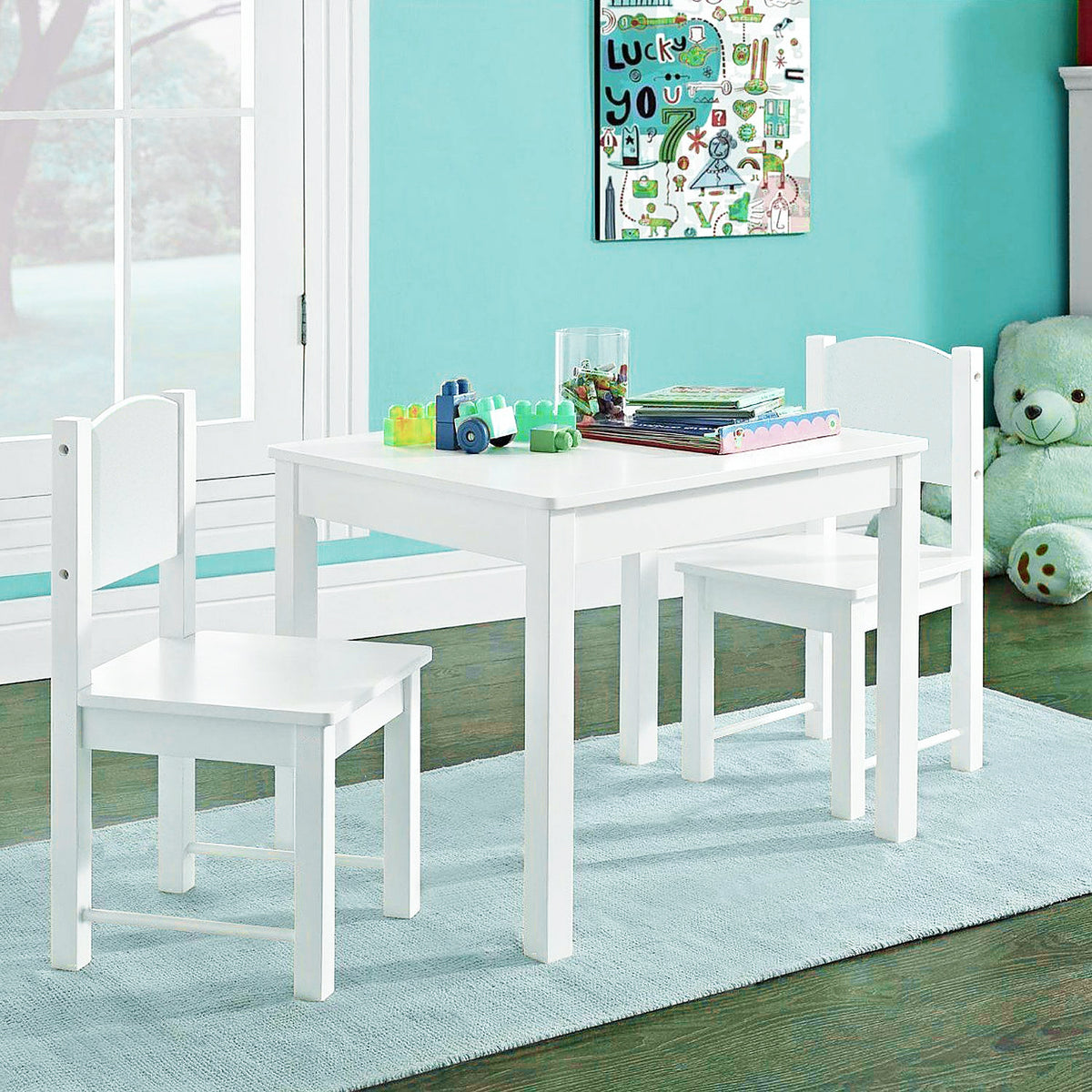 Table et 2 chaises en bois blanc 3 en 1 pour enfant avec planche Lego et  rangement - www.littlehelper.co.uk