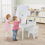 Montessori Art Table cum Childrens Table and Chairs and Kid's easel in one product - white