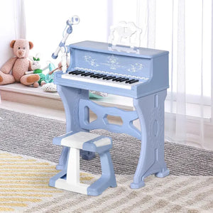 Montessori 37 Keys Mini Grand Piano & Stool with Microphone | Blue