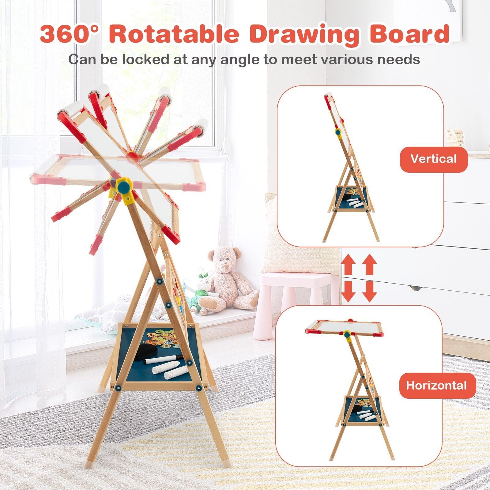 Montessori Educational Magnetic Art Easel Whiteboard Chalkboard www.littlehelper