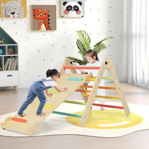 3-in-1 Eco Wood Folding Climbing Frame | Montessori Pikler Triangle, Slide & Climber | 36m+