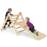 3-in-1 Eco Wood Folding Climbing Frame | Montessori Pikler Triangle, Slide & Climber | 36m+ | Natural Finish