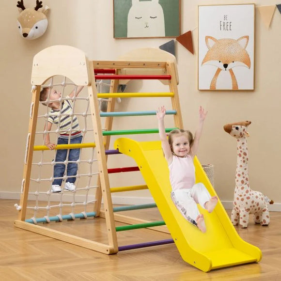 Montessori 5-in-1  Indoor Pikler Eco Wood Toddler Jungle Gym | Climbing Wall | Slide| 12m+