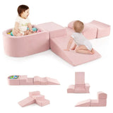 Large Soft Suede Montessori Climb, Crawl & Slide Soft Play Equipment | Ball Pool | Dusty Pink