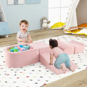 Large Soft Suede Montessori Climb, Crawl & Slide Soft Play for Home | Ball Pool | Dusty Pink