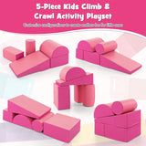 Montessori Soft Play Equipment | Pikler 5 Piece Foam Soft Play Set | Soft Play Slide & Bridge | Hot Pink | 1-3 ages