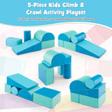 Montessori Soft Play Equipment | Pikler 5 Piece Foam Soft Play Set | Soft Play Slide & Bridge | Blues Set | 1-3 