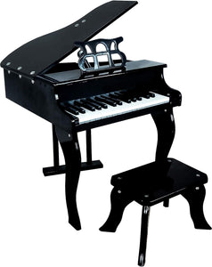 Classic 30 Keys Mini Wooden Grand Piano & Stool | Educational Musical Instrument | Black