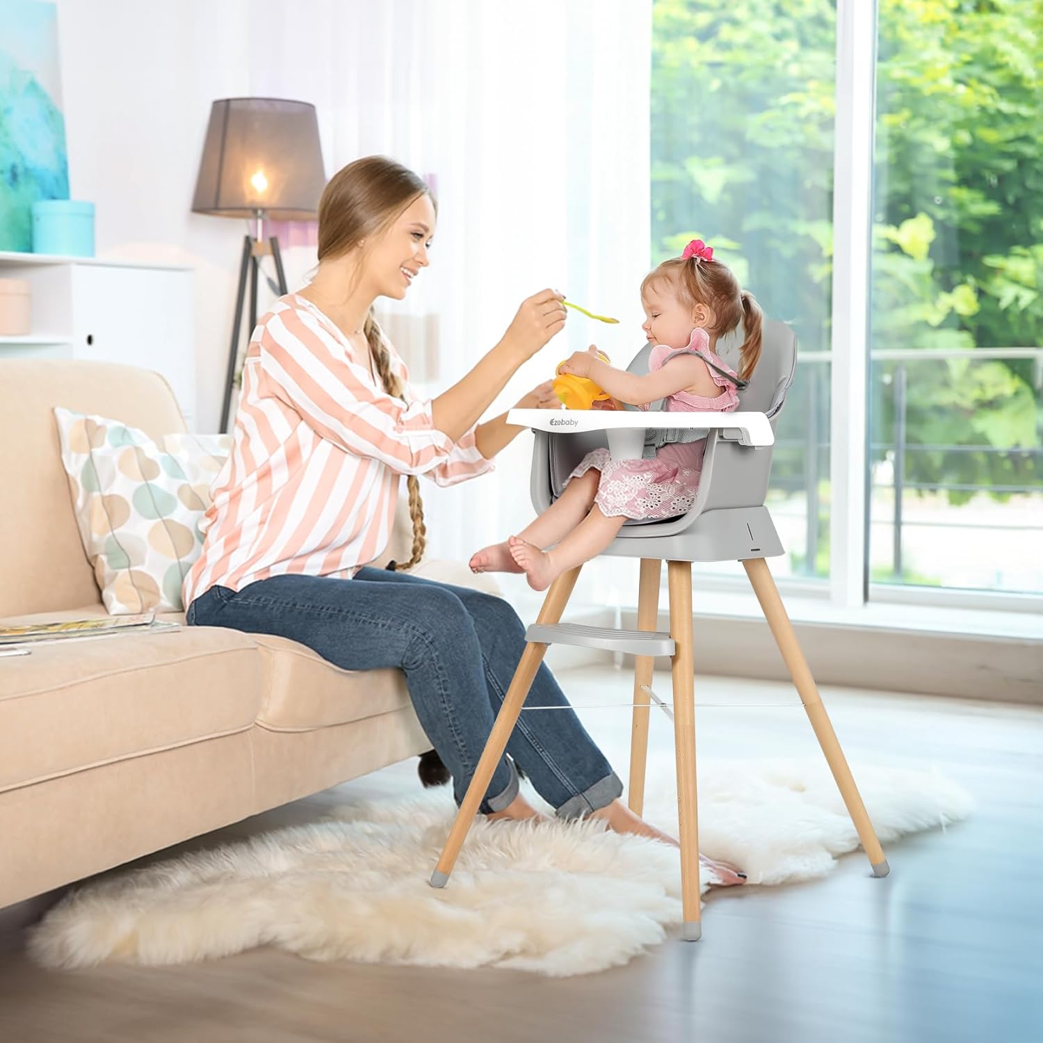 Deluxe 6 in 1 High Chair Booster Stool Lo Chair Grey or Cream www.littlehelper