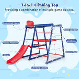 Multi Purpose 7-in-1 Indoor & Outdoor Montessori Climbing Gym with Slide  & Basketball Hoop