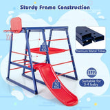 Children's Multi Purpose 7-in-1 Indoor & Outdoor Montessori Climbing Gym with Slide  & Basketball Hoop | 3-7 years