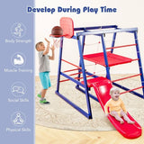 Children's Multi Purpose 7-in-1 Indoor & Outdoor Montessori Gym with Slide  & Basketball Hoop