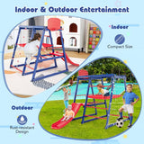 Children's Multi Purpose 7-in-1 Indoor  Outdoor Montessori Climbing Gym with Slide  & Basketball Hoop