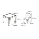 The table is 51cm wide and deep x 43cm high