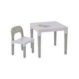 Indoor and outdoor toddler table and chair set in white and grey plastic