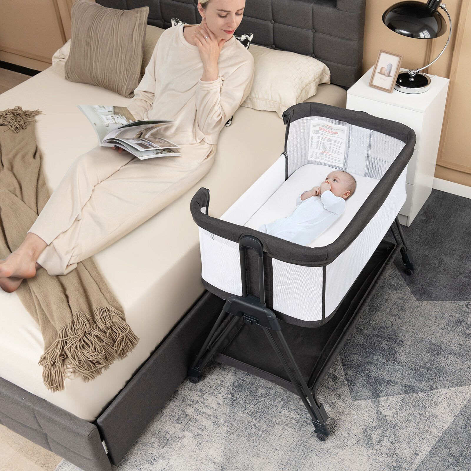 Baby crib next to bed online