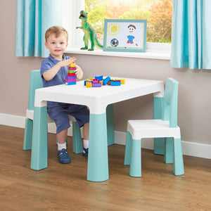 Grow-with-me Kids Height Adjustable Table & Chairs with Storage | 2-8 ages | Green & White