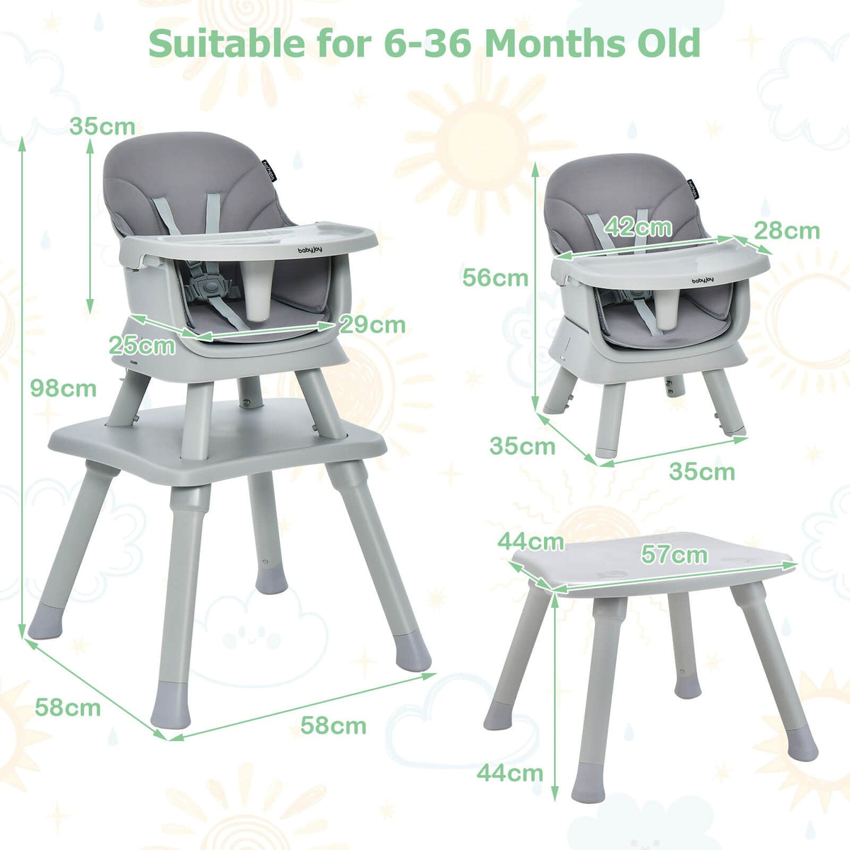 6-in-1 Grow-with-me High Chair | Booster Seat | Table Chair Set | Grey ...