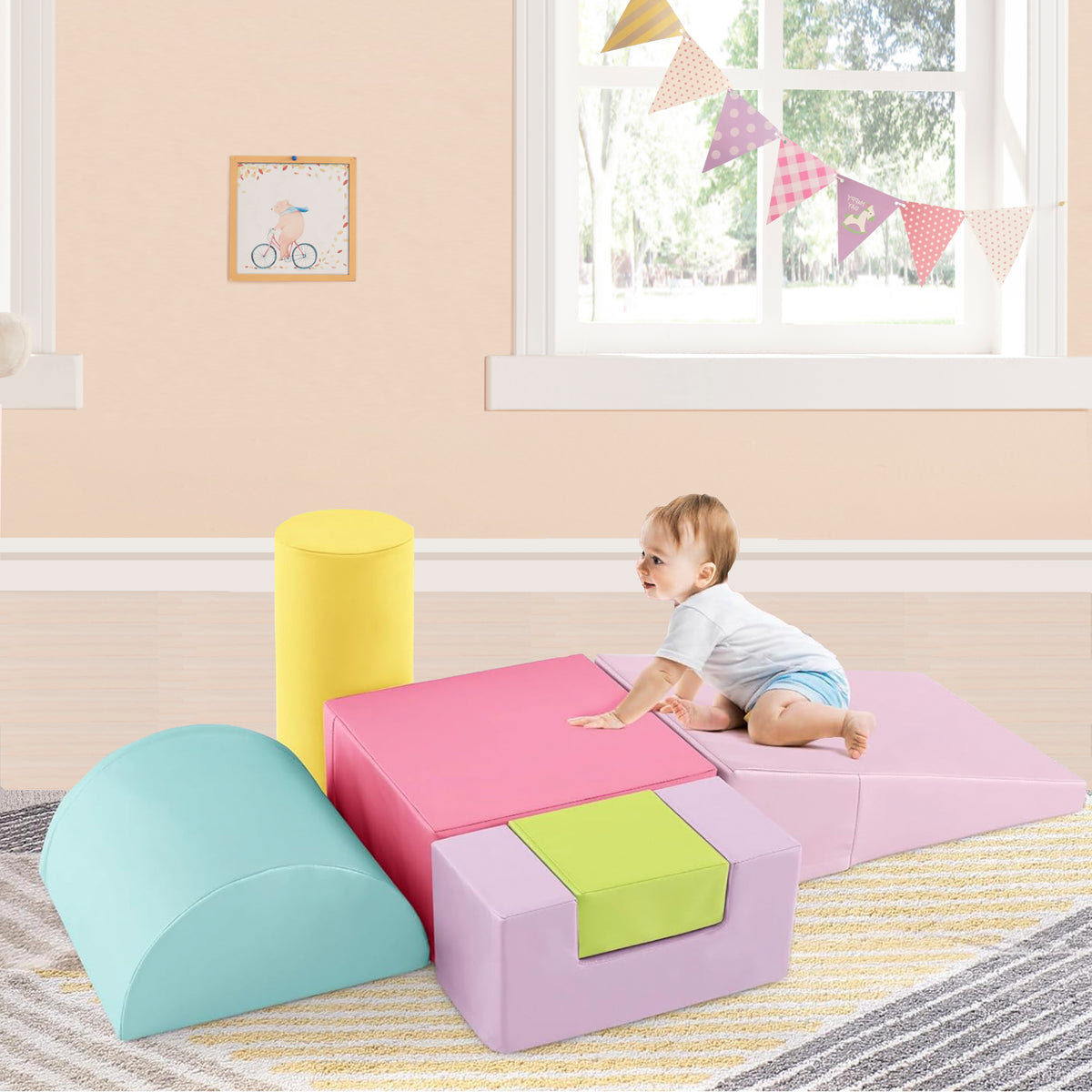 Soft Play Equipment | Pikler 6 Block Soft Play Set Slide | Pastel Cols ...