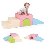 Soft play equipment  for babies and toddlers including stairs, steps and a tunnel in pastel colours