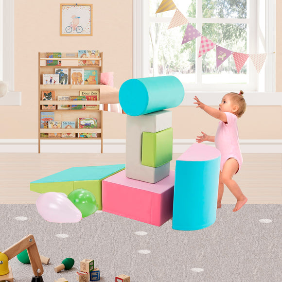 Soft Play Equipment | Pikler 6 Piece Foam Soft Play Set | Soft Play Slide & Bridge | Mid Pastels | 1-3 years