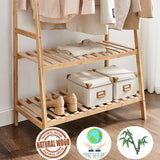 Premium Quality Heavy Duty Eco 100% Bamboo Wood |  Freestanding Clothes Rack with 3 Shelves & Side Hooks  | Natural | 1.64m High