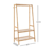 Premium Quality Heavy Duty Eco 100% Bamboo Wood |  Freestanding Clothes Rack with 3 Shelves & Side Hooks  | Natural | 1.64m High