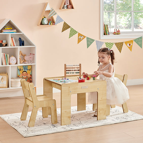 Little Helper Montessori Wood FunStation Duo Childrens Table & Chairs Set for 2 | Natural