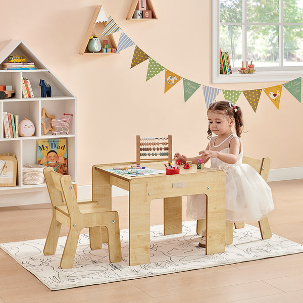 Montessori FunStation Wooden Toddler Table 2 Chairs Natural 24m www.littlehelper