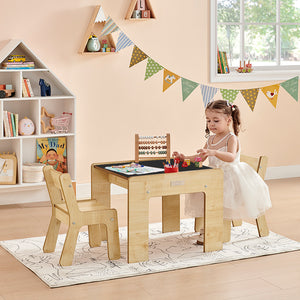 Little Helper Montessori Wooden FunStation Duo Childrens Table and Chairs Set for 2 | Chalky