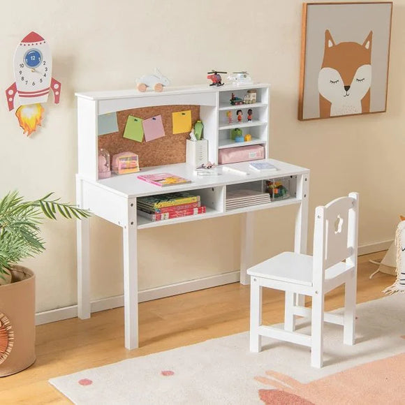 Cork bulletin board for your kids to pin notes or photos on this hutch desk for kids