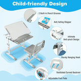 Height Adjustable Kids Desk with Spine-Supporting Chair | Tilting Desktop in Grey