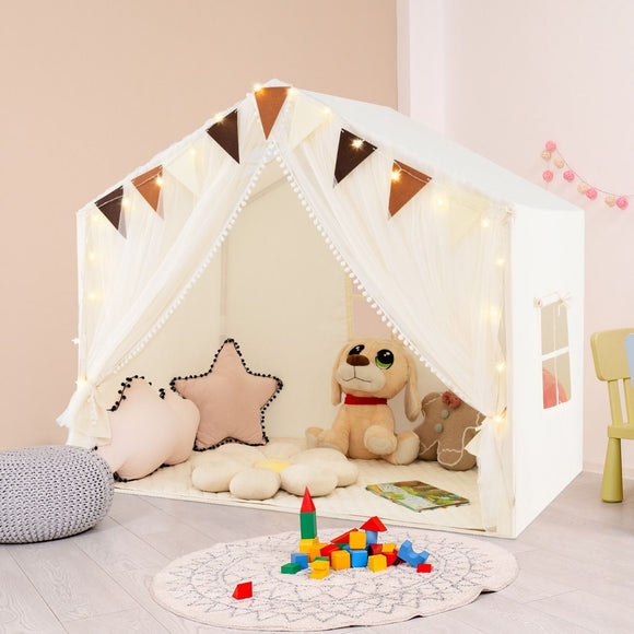 Kids Play Tent | Fabric and Screen Curtains | Indoor & Outdoor | Cream