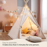 Eco-friendly Kids White Teepee Tent | Foldable with Fairy Lights| Playhouse | Cotton