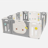 16 Panel Bear Non-Toxic Recyclable Foldable Baby Playpen | Beige & Grey