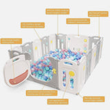 16 Panel Bear Non-Toxic Recyclable Foldable Baby Playpen | Beige & Grey