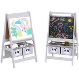 Montessori Easel | Double Sided Whiteboard & Chalkboard Painting Easel with Paper Roll | 2 Storage Boxes | Sage Green