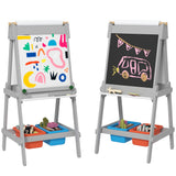 Montessori Easel | Double Sided Whiteboard & Chalkboard Painting Easel with Paper Roll | 2 Storage Boxes | Sage Green