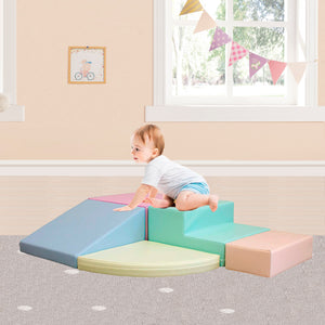 Montessori Soft Play Equipment | 5 Piece Climb Crawl & Slide Foam Play Set | Pastel Colours | 6m+