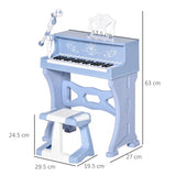 Montessori 37 Keys Mini Grand Piano & Stool with Microphone | Blue