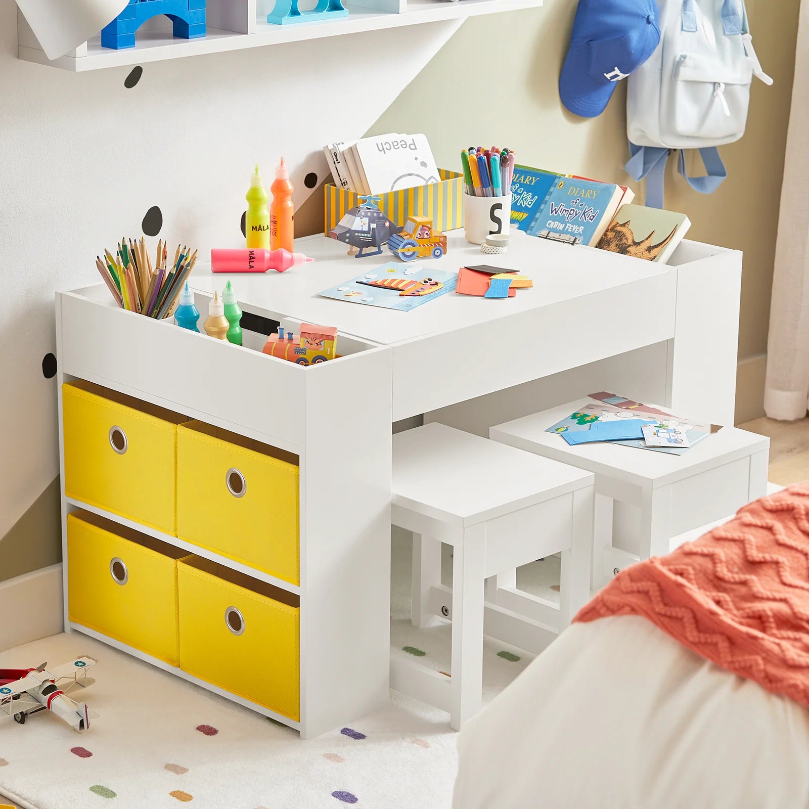 Montessori Art Table 2 Stools Reversible Desk Lego Table Storage www.littlehelper