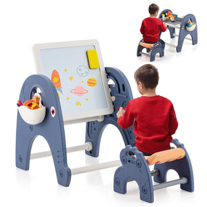 Kids 3-in-1 Montessori Magnetic Easel and Stool Set with Lego Table & Building Blocks | 36 months plus