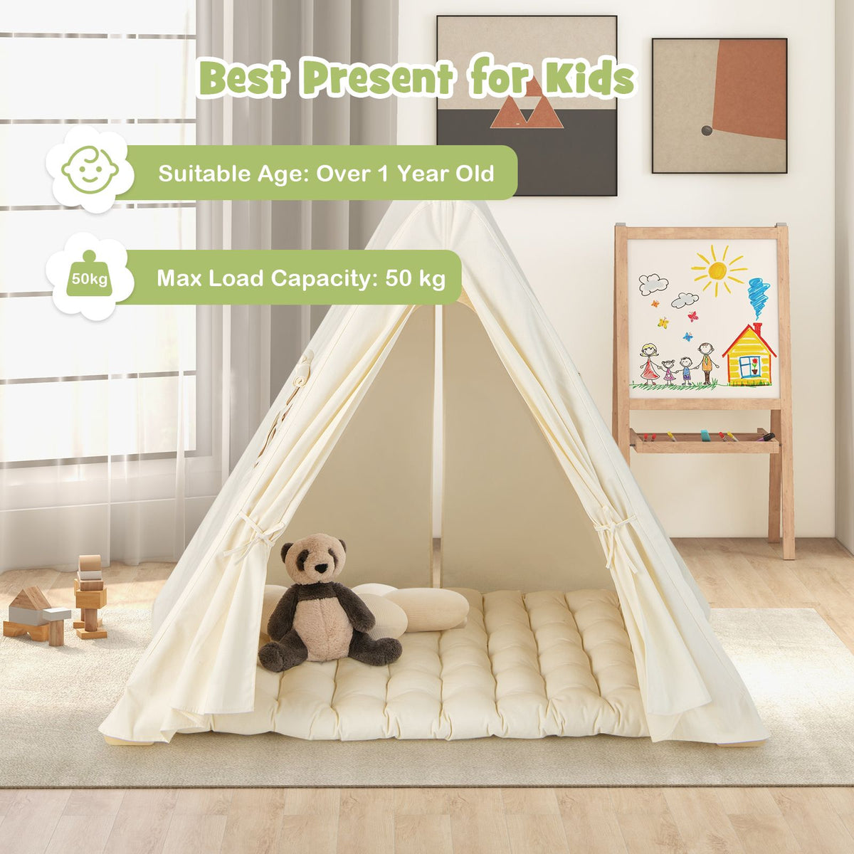 3-in-1 Eco Wood Montessori Pikler Triangle | Play Tent with Mat | 12m ...